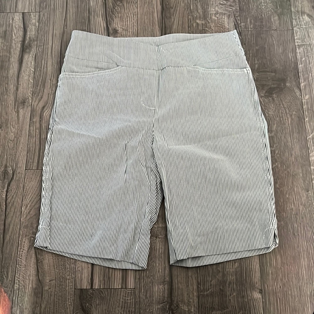 Grey and white stripped dress shorts